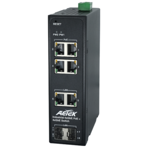 AETEK Industrial DIN-Rail PoE Switch 4-Port 30W for Cabinet-Mount Installations