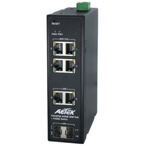 AETEK Industrial 90W bt PoE Switch High-Power DIN-Rail for Heavy PTZ Cameras