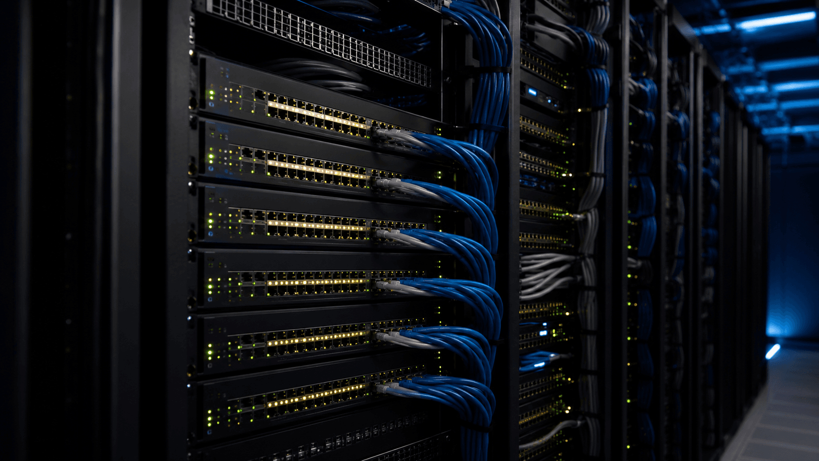 AETEK PoE network switches and infrastructure in data center server rack