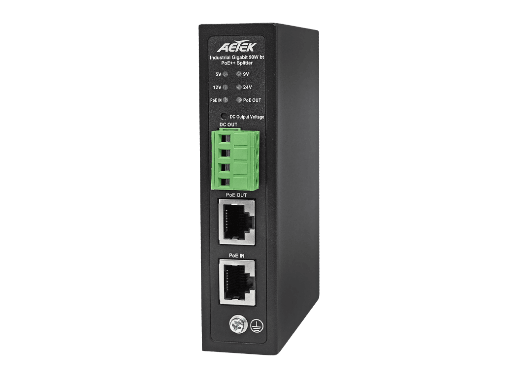 AETEK S69-220 - Industrial 1-Port Gigabit bt PoE++ Splitter with Selectable DC Output